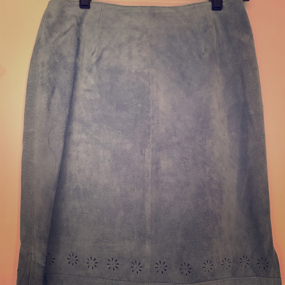 Adorable pastel blue suede skirt with detail
